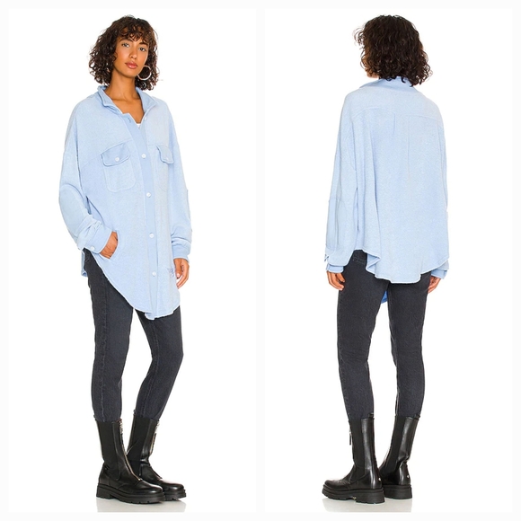 BOYS LIE Revolve Inside Out Jacket shacket inverse hi low shirt top OSFM blue - Picture 2 of 3